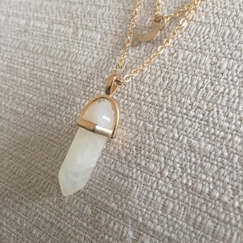 Crystal Quartz Moon Gemstone Necklace - Picture 3 of 7
